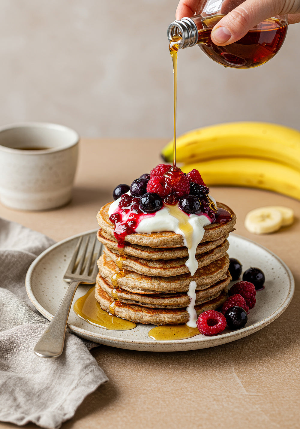 Buckwheat Blender Pancakes with Warm Winter Berries